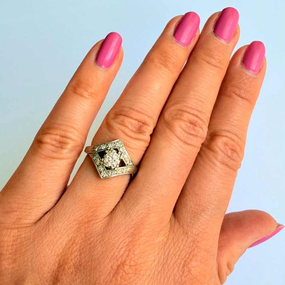 Estate Art Deco 14K Gold Custom .50 CT Solitaire Diamond Antique Engagement Ring - Picture 10 of 13